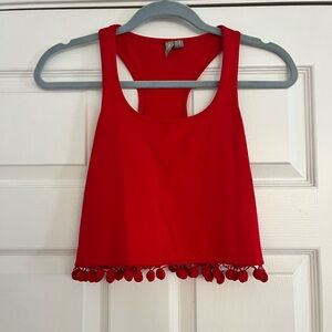ASOS Red Tank Top with Pom-Pom Hem